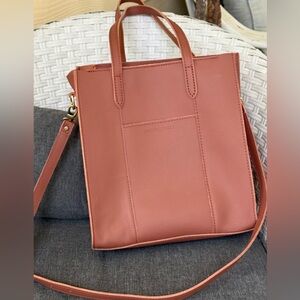 Women's Leather-Look Rose Brown Tote Bag with Shoulder Strap